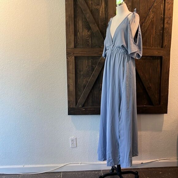 NWT DEEP SELF V Neck Off Shoulder Short Sleeve High Waist Split Wedding Maxi - Picture 7 of 13